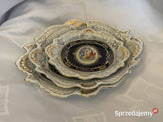 Elegancki zestaw 3 ozdobnych talerzyków kobalt Kraków sprzedam