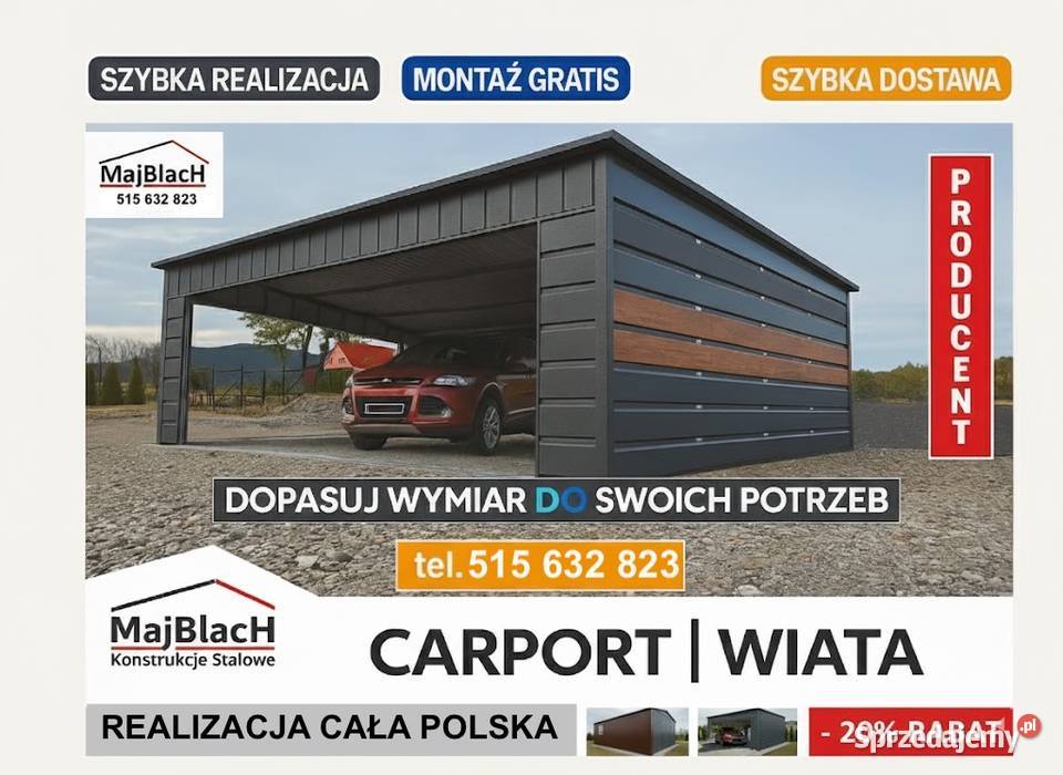 Zadaszenie CARPORT Wiata Samochodowa ALTANA na Poznań