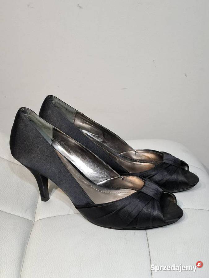 Eleganckie czarne szpilki 37 satynowe peep toe Kraków