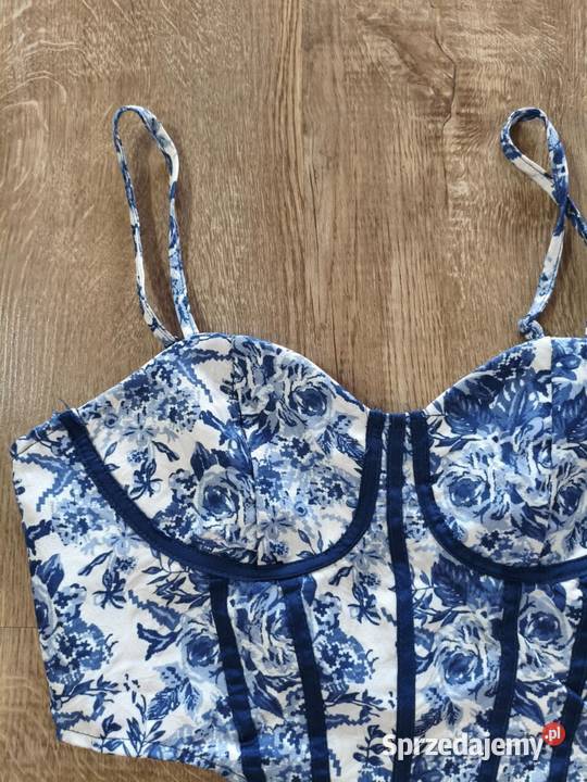 Biało niebieski crop top Shein 38 niebieski Hajnówka sprzedam