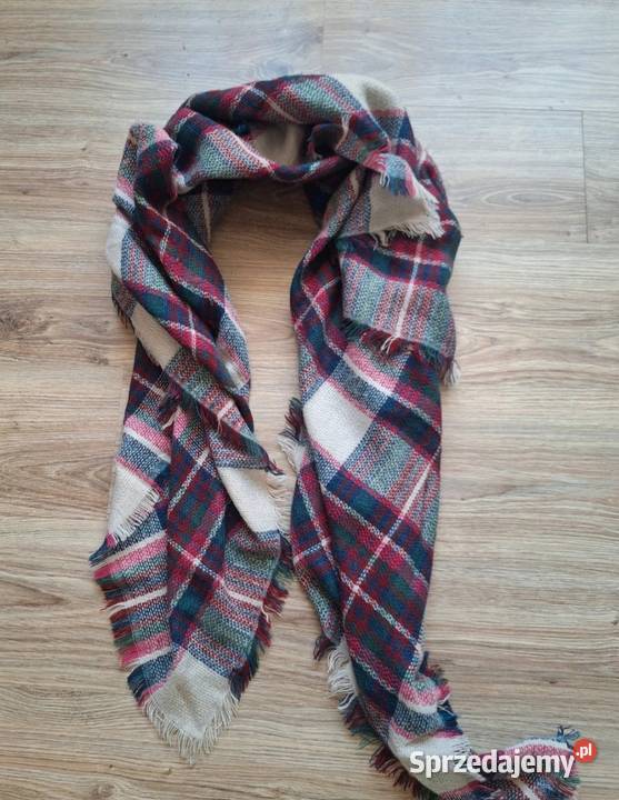 Jasna chusta szalik gruba ciepła zimowa w kratę Kraków