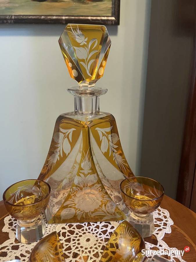 Karafka z kieliszkami z krysztalu Bohemia Jelenia Góra