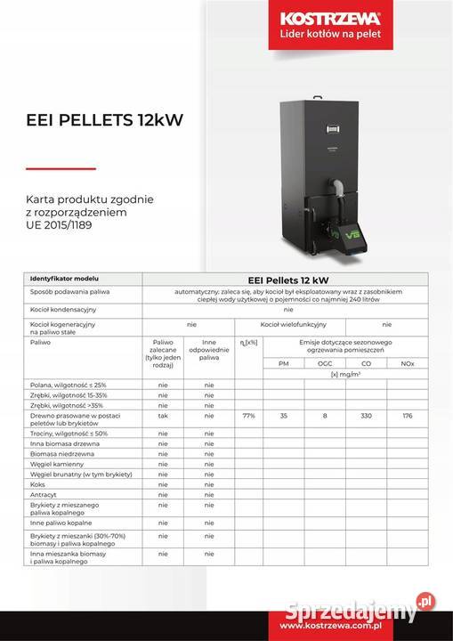 EEI PELLETS 12 kW VG geometria kocioł KOSTRZEWA kujawsko-pomorskie sprzedam