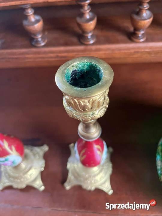 Świecznik porcelana i mosiądz Szafirowy malowany Gdańsk