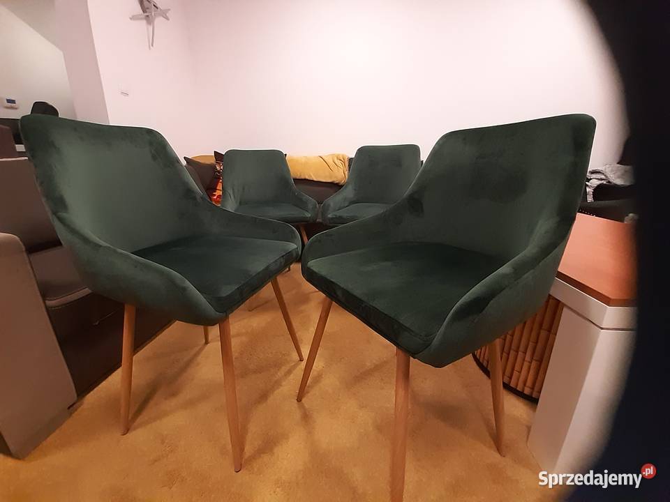 krzesła glamour zielony welur jasne drewno