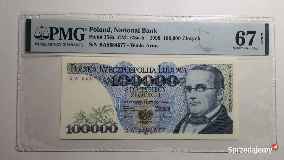 100000 złotych 1990 s BA PMG 67 2 Warszawa