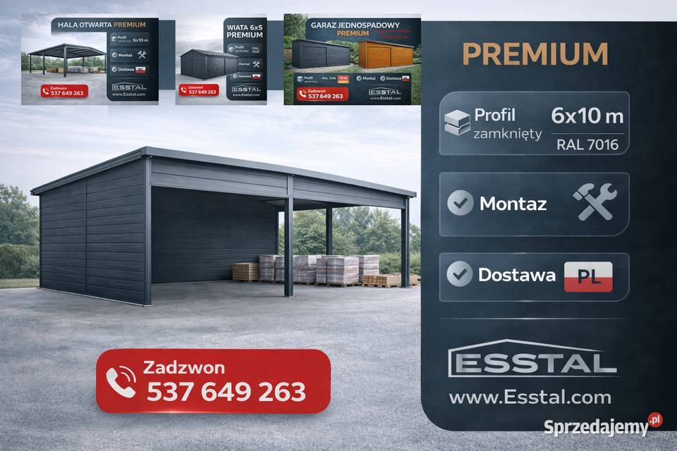 Otwarty Grafitowy Garaż Blaszany Zadaszenie 60m2 Olkusz