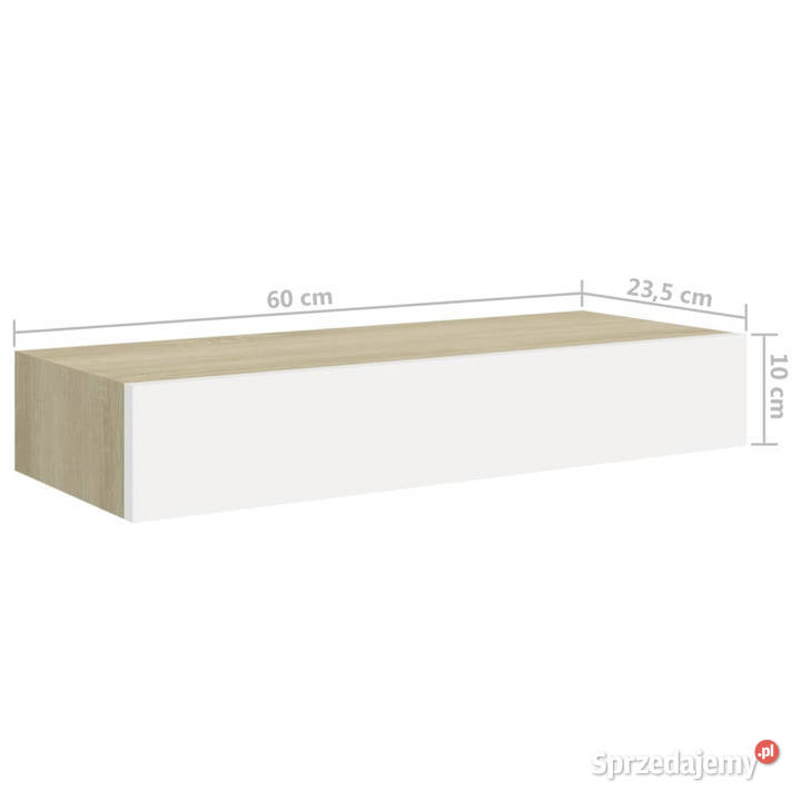 Półki ścienne z szufladą 2 dąb i biel 60x235x10 Warszawa