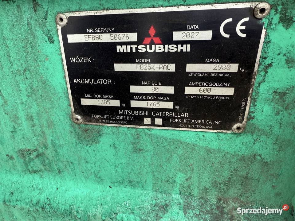 Wózek widłowy MITSUBISHI FB25KPAC akumulatorowy regulowane widły Przeworsk
