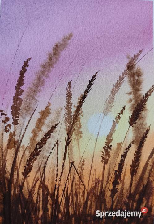 Oryginalna Akwarela Łąka 2 Ręcznie malowana