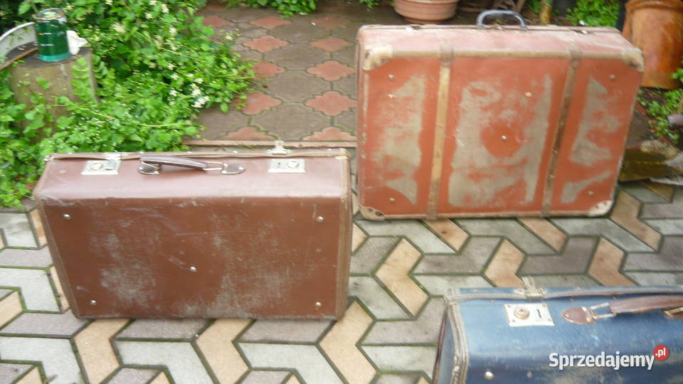 Walizki zestaw 5 stare tekurowe podróżne PRL Sokółka