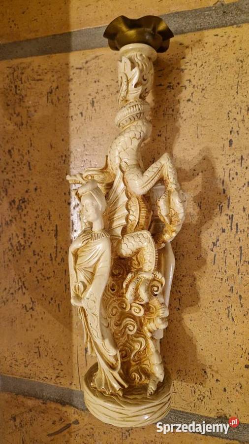Stary ŚWIECZNIK RZEŹBA FIGURA azjatycka vintage Lublin
