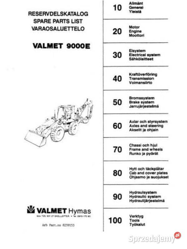 Valmet 9000e koparko ładowarka katalog części Pozostałe świętokrzyskie