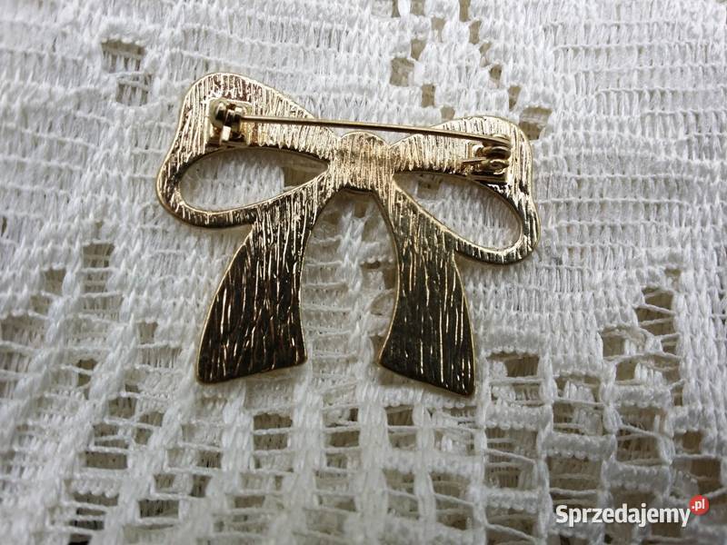 Stara angielska broszka malowana kokardka Ozdoby Ochojno