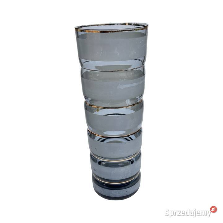 Szklany wazon z dymionego szkła z dekoracją w Warszawa