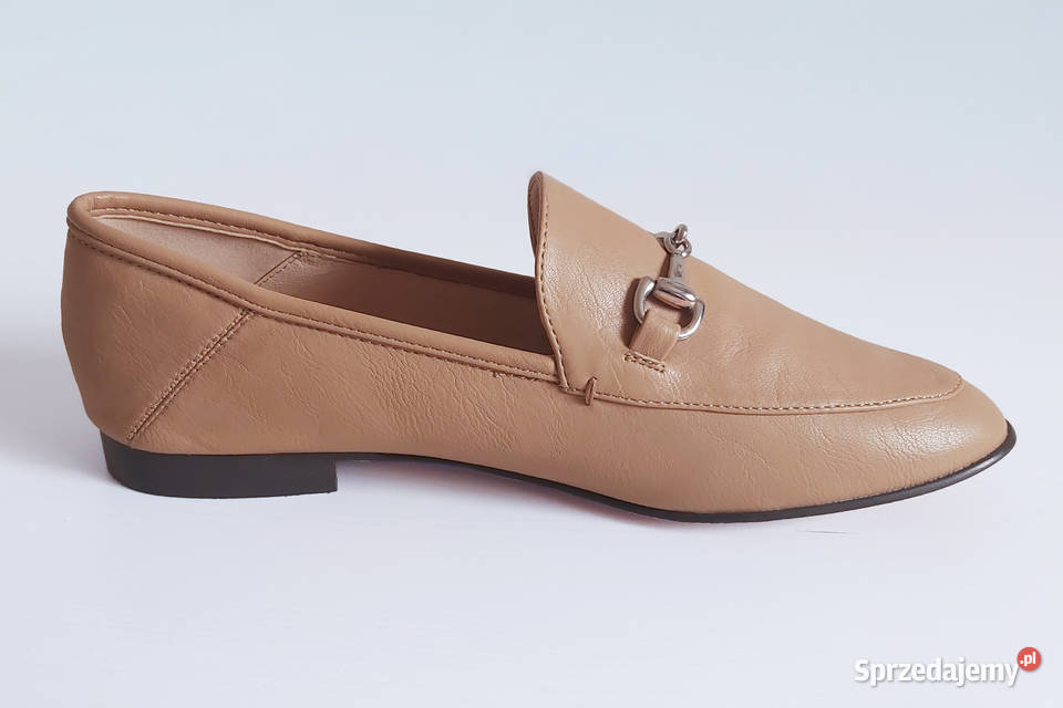 Jasnobrązowe loafersy ze srebrnymi klamrami Kraków