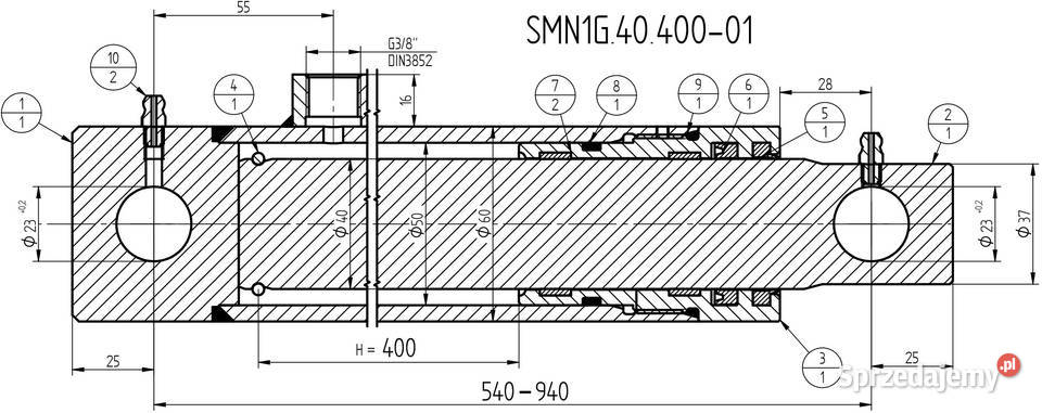 Siłownik Cylinder Hydrauliczny SKOK 400 SMN1G Solec Kujawski