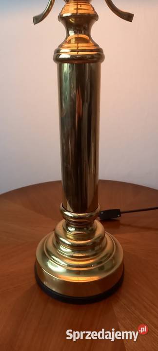 Duża mosiężna lampa z kloszem na stolik komodę Antyki Skierniewice