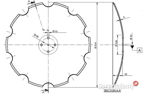 Talerz brony uzębiony 510x5 otwor d9 910964 Kamionna