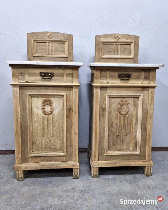 Para dębowych szafek nocnych z marmurem Marki