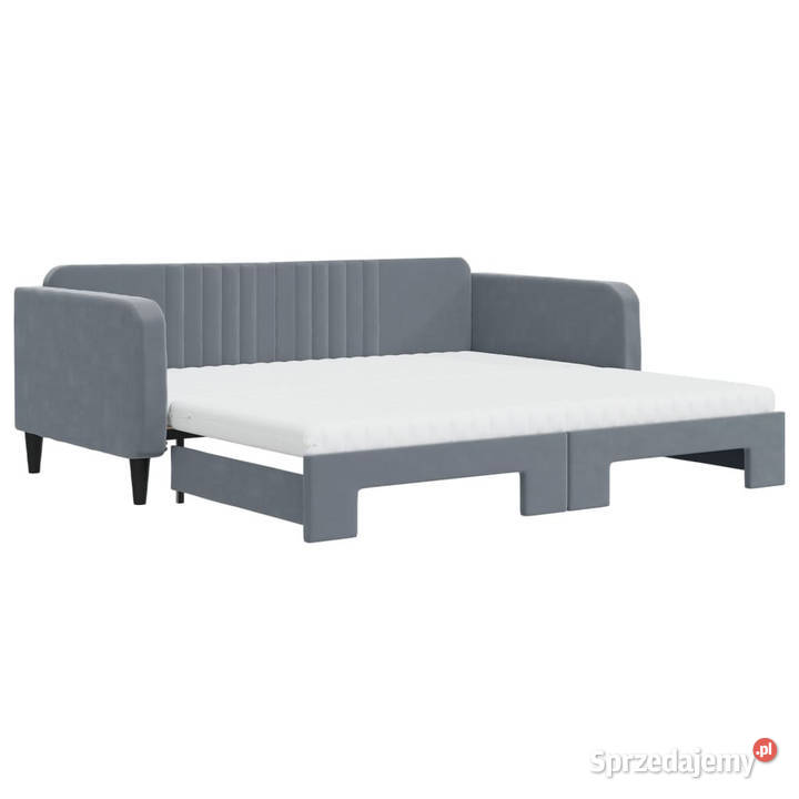 Sofa rozsuwana z materacami ciemnoszara aksamit Łóżka