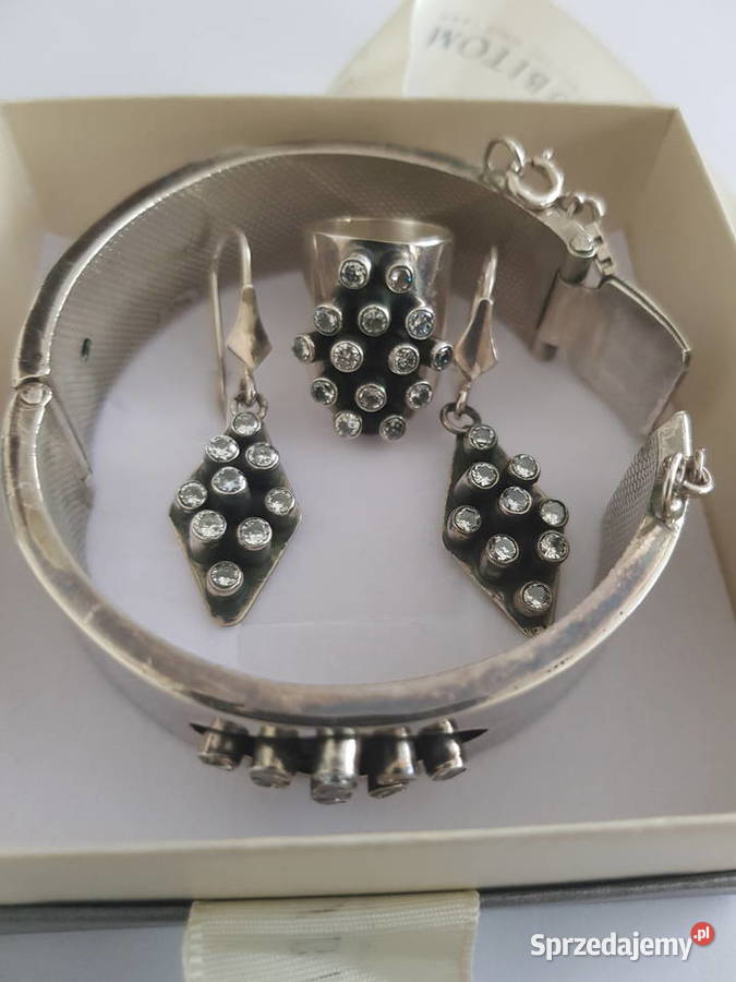 Komplet oksydowane srebro cyrkonie