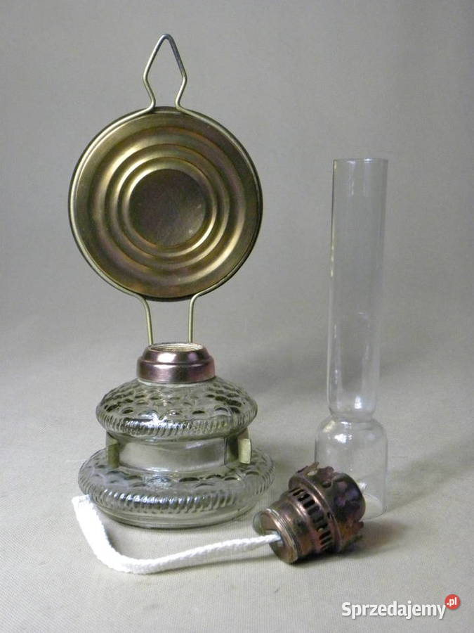 Szklana lampa lampka naftowa z mosiężnym Legnica