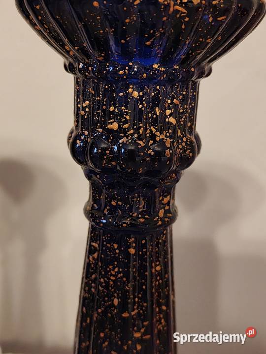 Świeczniki szkło Vintage kobaltowe Legnica
