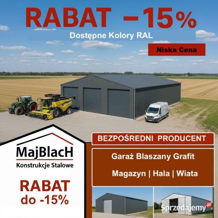 A125Garaż Blaszany Grafitowy z 3 x Bramami