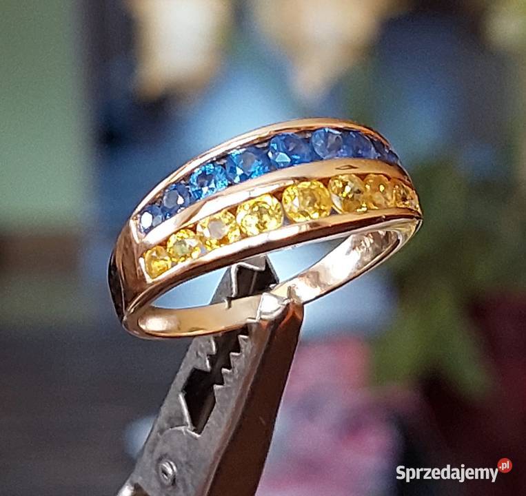 Damski Złoto 585 14k Pierścionek Szafiry Żółte i Grodzisk Mazowiecki