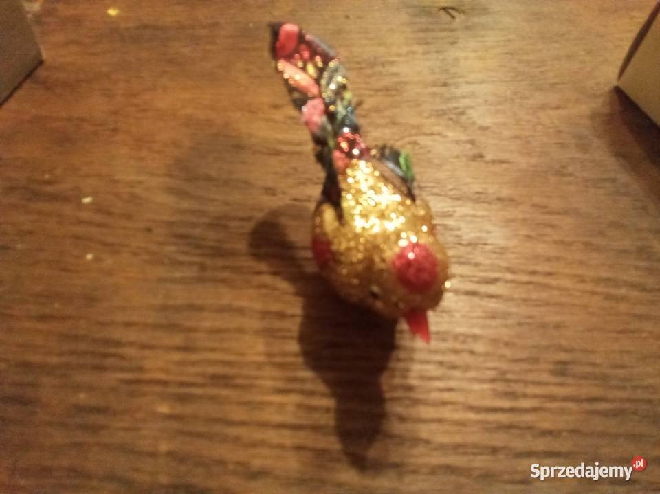 Ptak na klips PRL na choinkę brokatowy