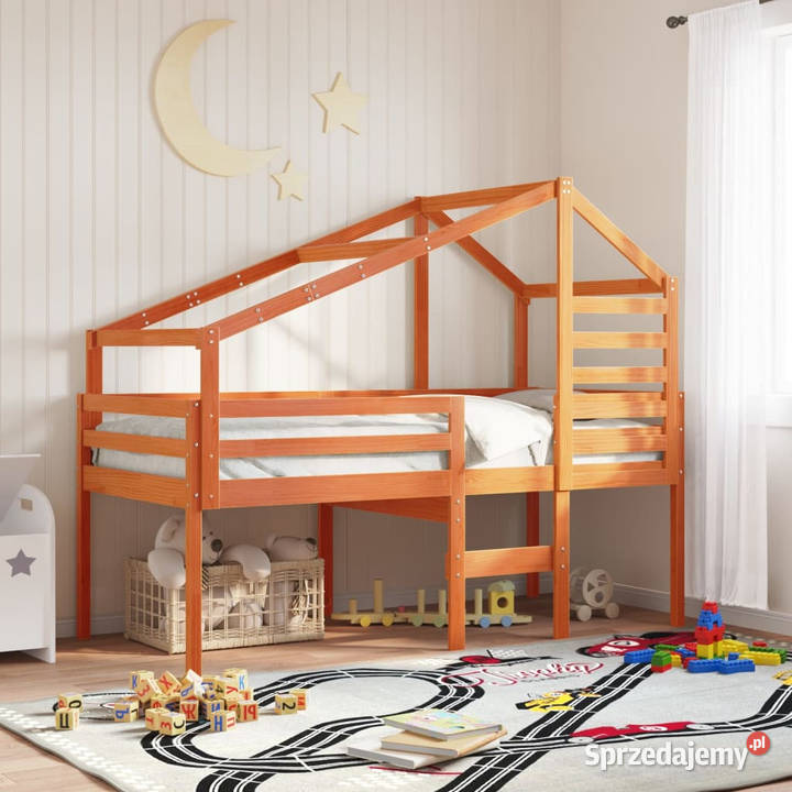 Wysokie łóżko z dachem woskowy brąz drewno 89cm