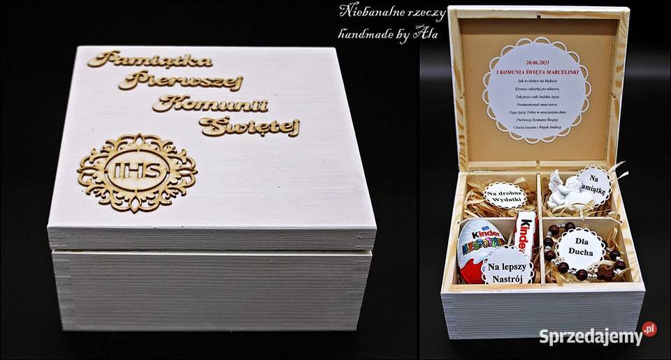 Skrzyneczka drewniana szkatułka I komunia Święta Kutno