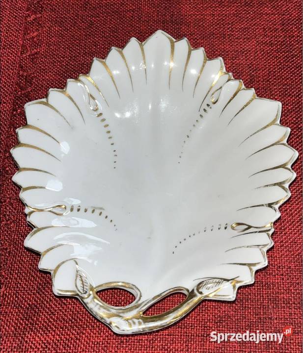 Patera Listek porcelanowy Złocony Biała Gdańsk