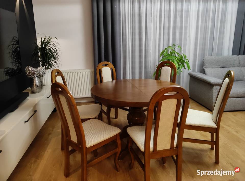 Stół okrągły rozkładany 6 krzeseł lubelskie Zamość sprzedam