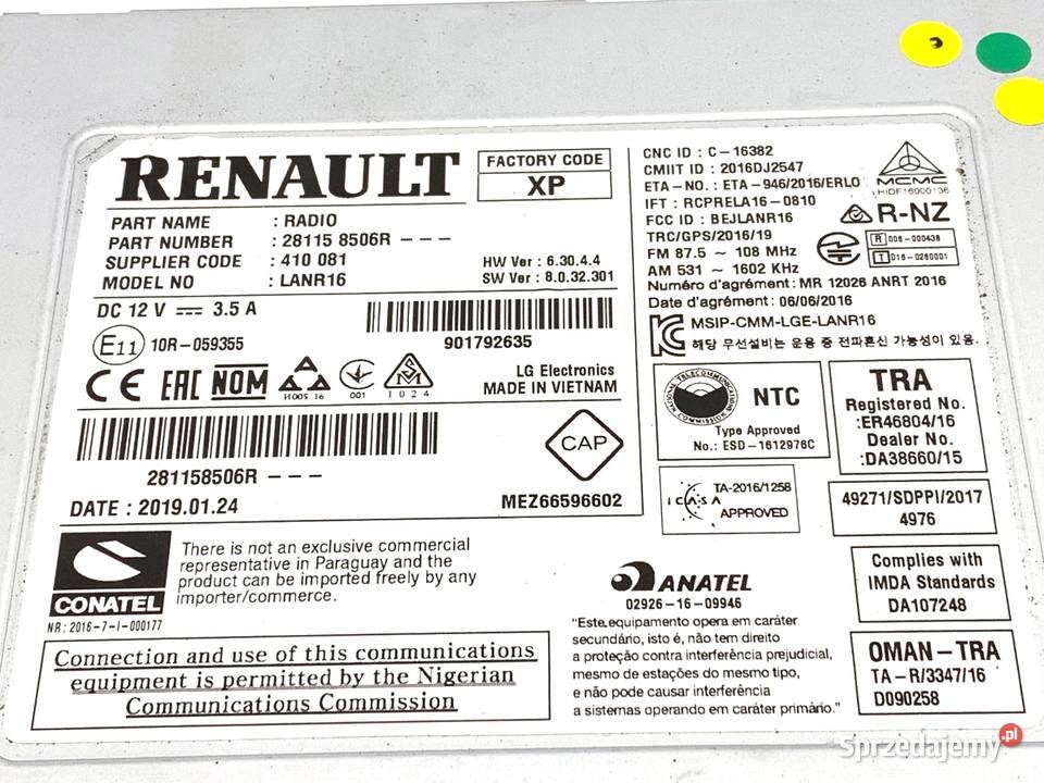 RADIO RENAULT MEGANE IV 281158506R ODTWARZACZ Sprzęt audio fabryczny sprzedam
