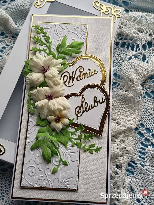 Pamiątka ślubu kartka w pudełku Rękodzieło