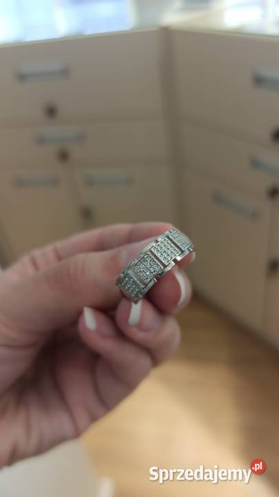 Pierścionek szeroka obrączka cyrkonie srebro 925 Warszawa