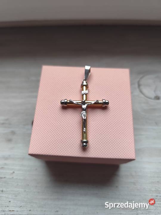 Piękna złota zawieszka krzyż złoto świętokrzyskie