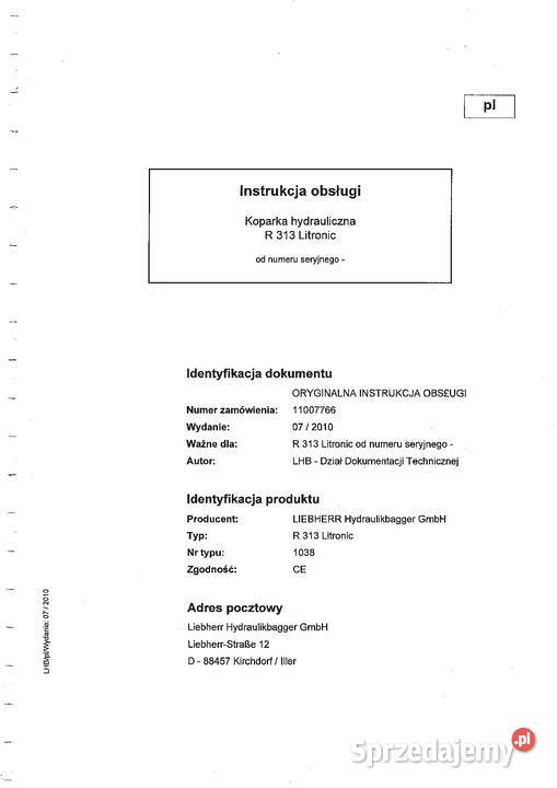 Liebherr R313 Litronic Koparka gąsienicowa DTR Kraków