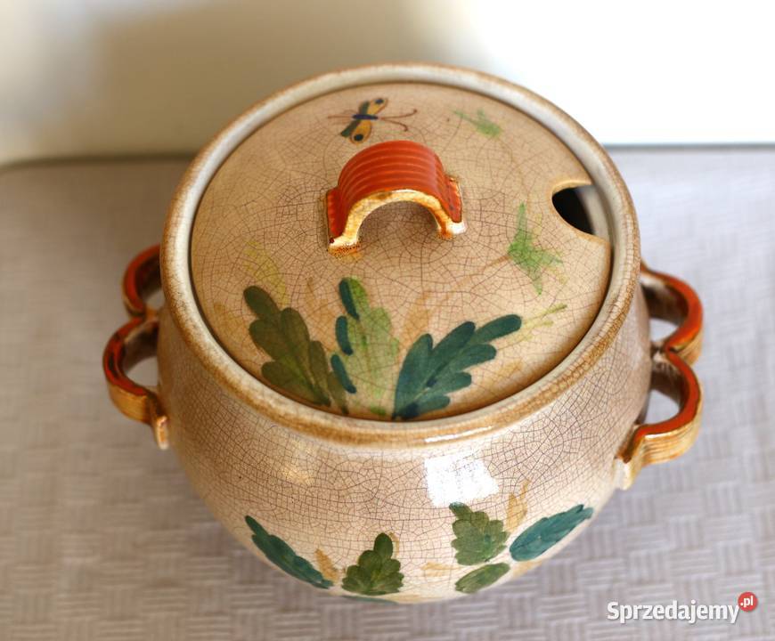 Duża ceramiczna waza malowana retro vintage PRL Gdańsk