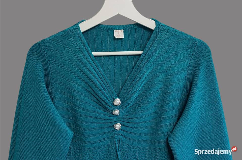 Damski prążkowany ciepły sweter zielony z długim Chrzanów