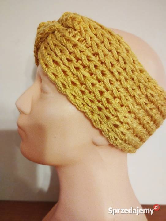 Damska żółta ciepła opaska turban handmade Nakrycia głowy Olsztyn