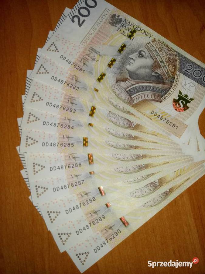 Banknoty 200 zl o kolejnych numerach Lublin