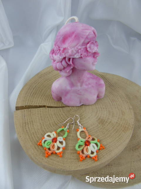 Kolczyki frywolitkowe różne wzory i kolory Wiśniowa