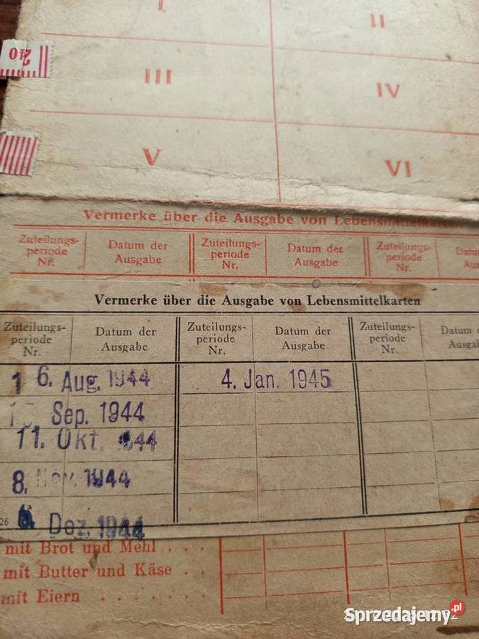 Karta żywnościowa 1944r Nakło nad Notecią