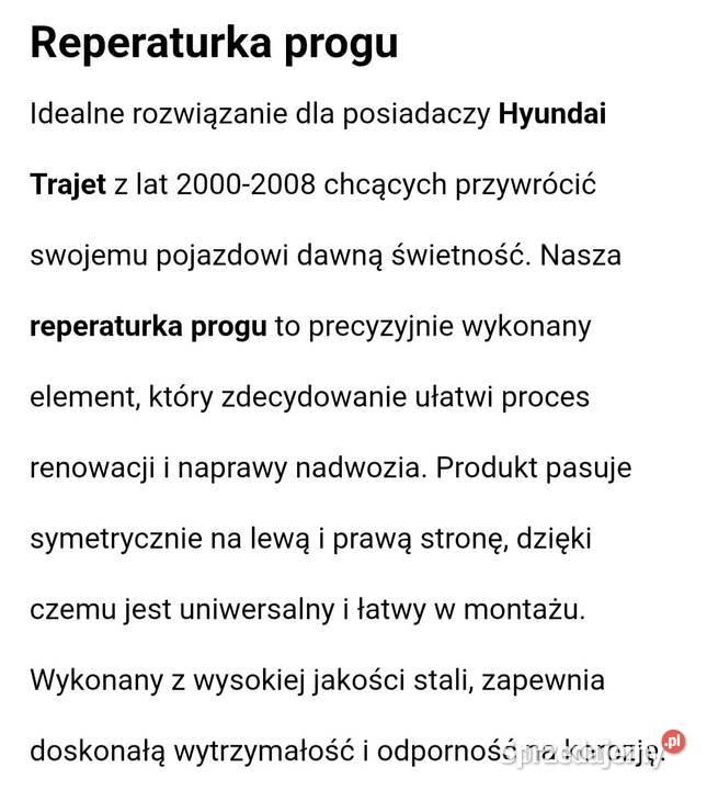 Nowa reperaturka progu do Hyundai Trajet 2000 Warszawa