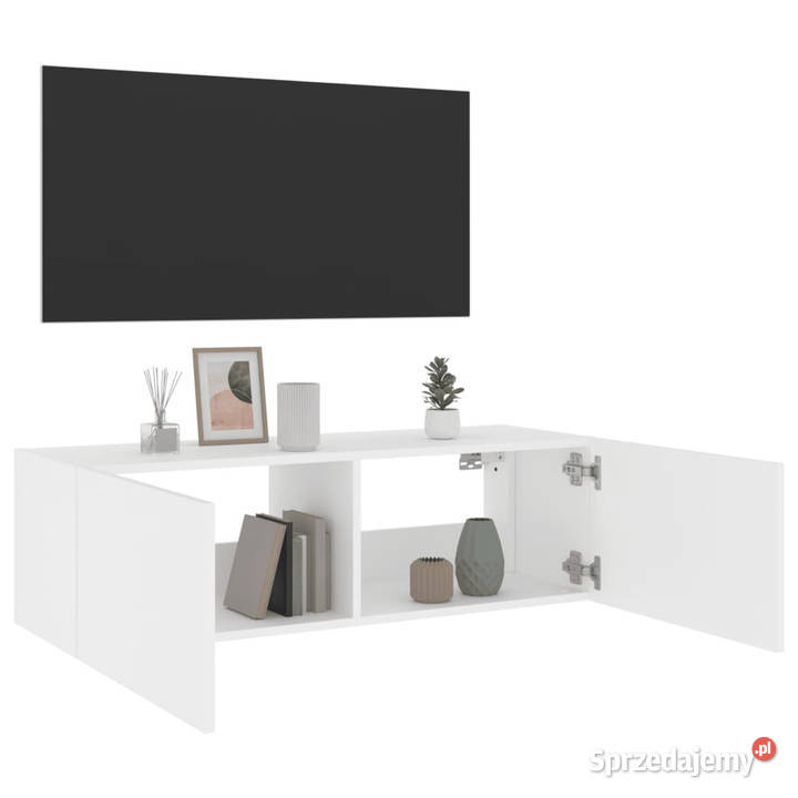 Ścienna szafka TV z LED biała 100x35x31 WM837295 RTV Warszawa