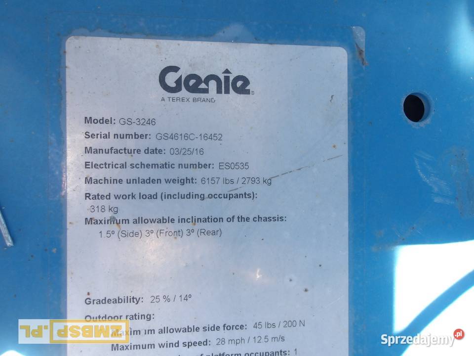 Podnośnik nożycowy zwyżka 12 m Genie GS3246 Rok produkcji 2016 Pleszew