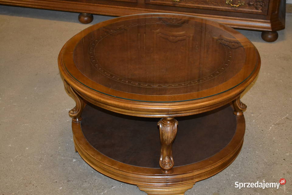 stolik okrągły orzech skóra Będzin